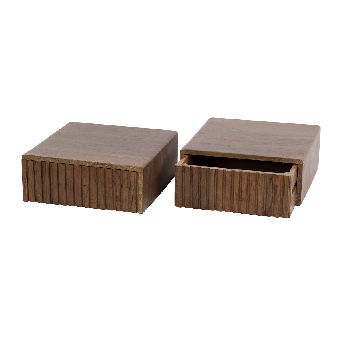 Nachttisch – 2-er pack – 35×35×14 cm – Massiv Akazie braun | Modell N0144