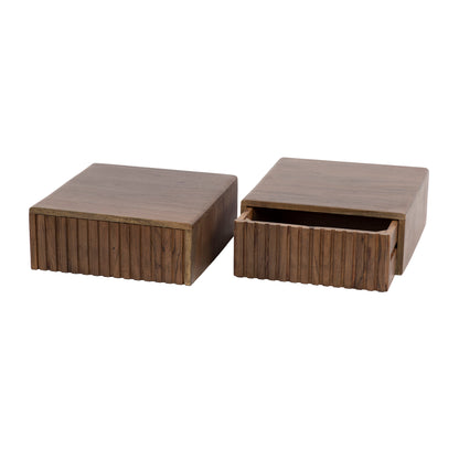 Nachttisch – 2-er pack – 35×35×14 cm – Massiv Akazie braun | Modell N0144