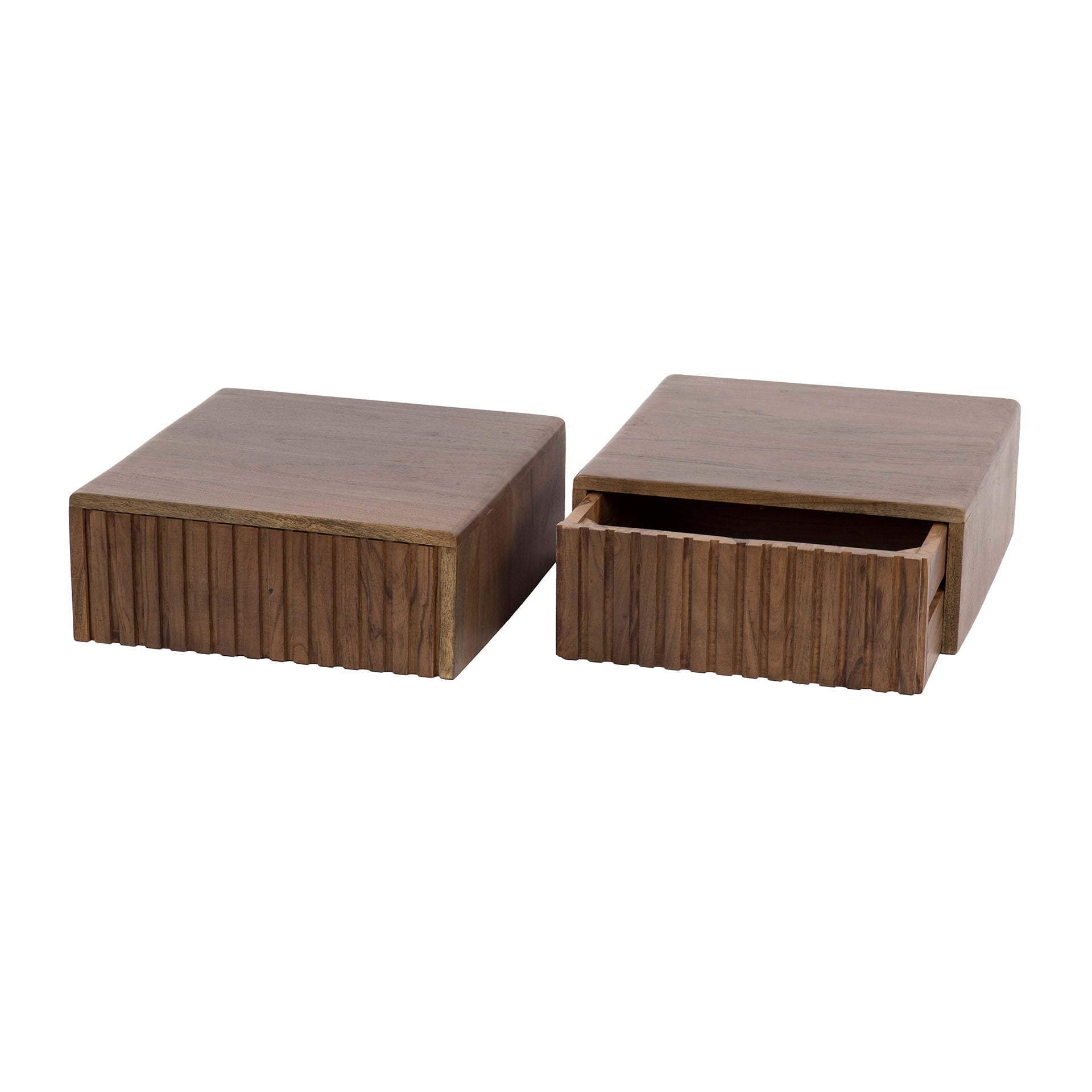Nachttisch – 2-er pack – 35×35×14 cm – Massiv Akazie braun | Modell N0144