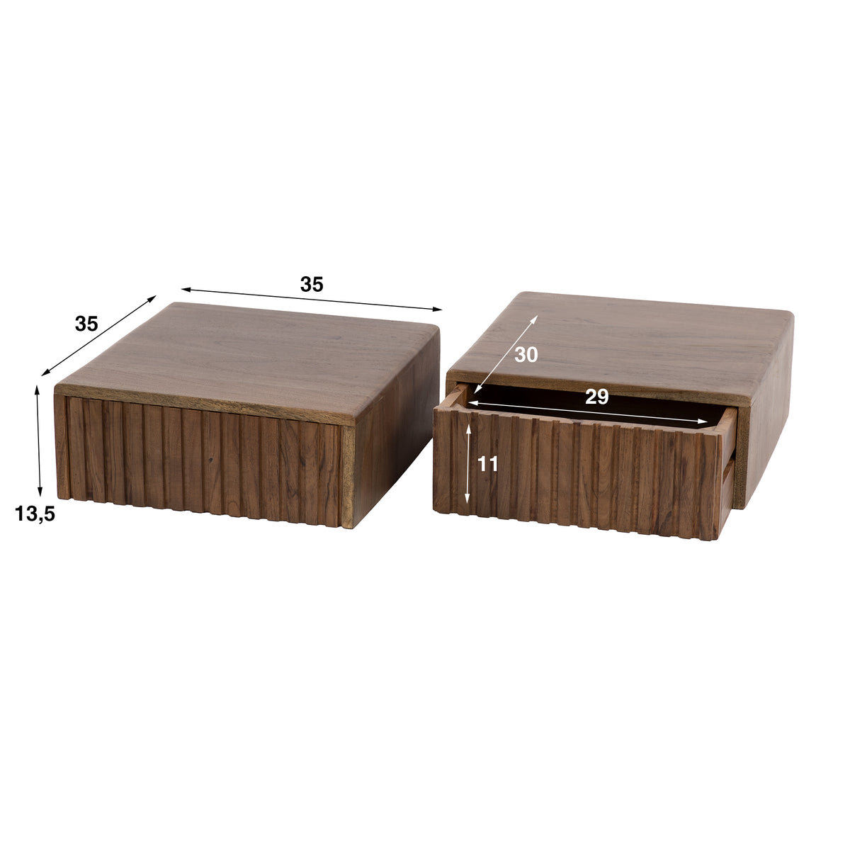Nachttisch – 2-er pack – 35×35×14 cm – Massiv Akazie braun | Modell N0144