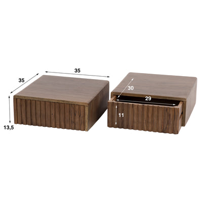 Nachttisch – 2-er pack – 35×35×14 cm – Massiv Akazie braun | Modell N0144