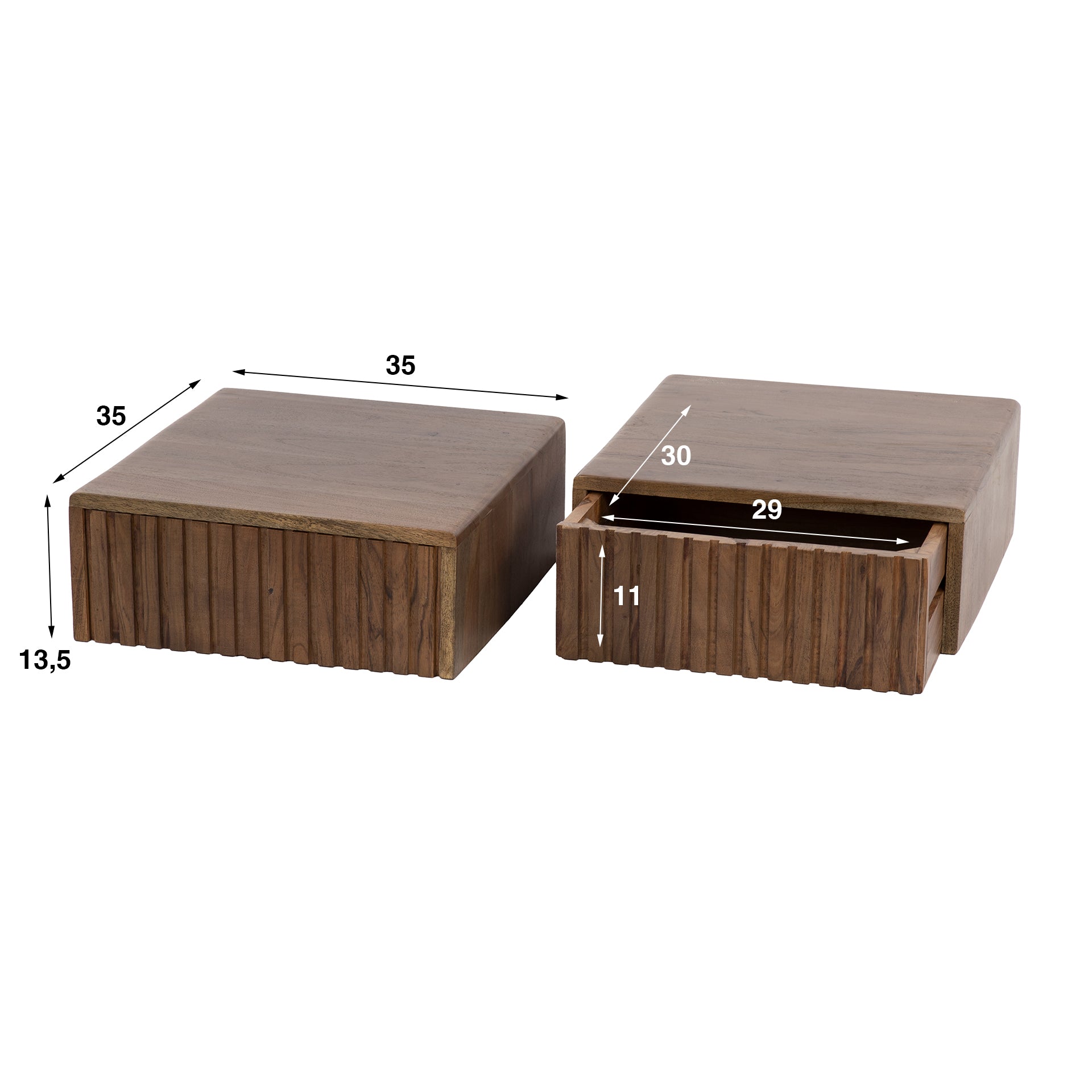 Nachttisch – 2-er pack – 35×35×14 cm – Massiv Akazie braun | Modell N0144