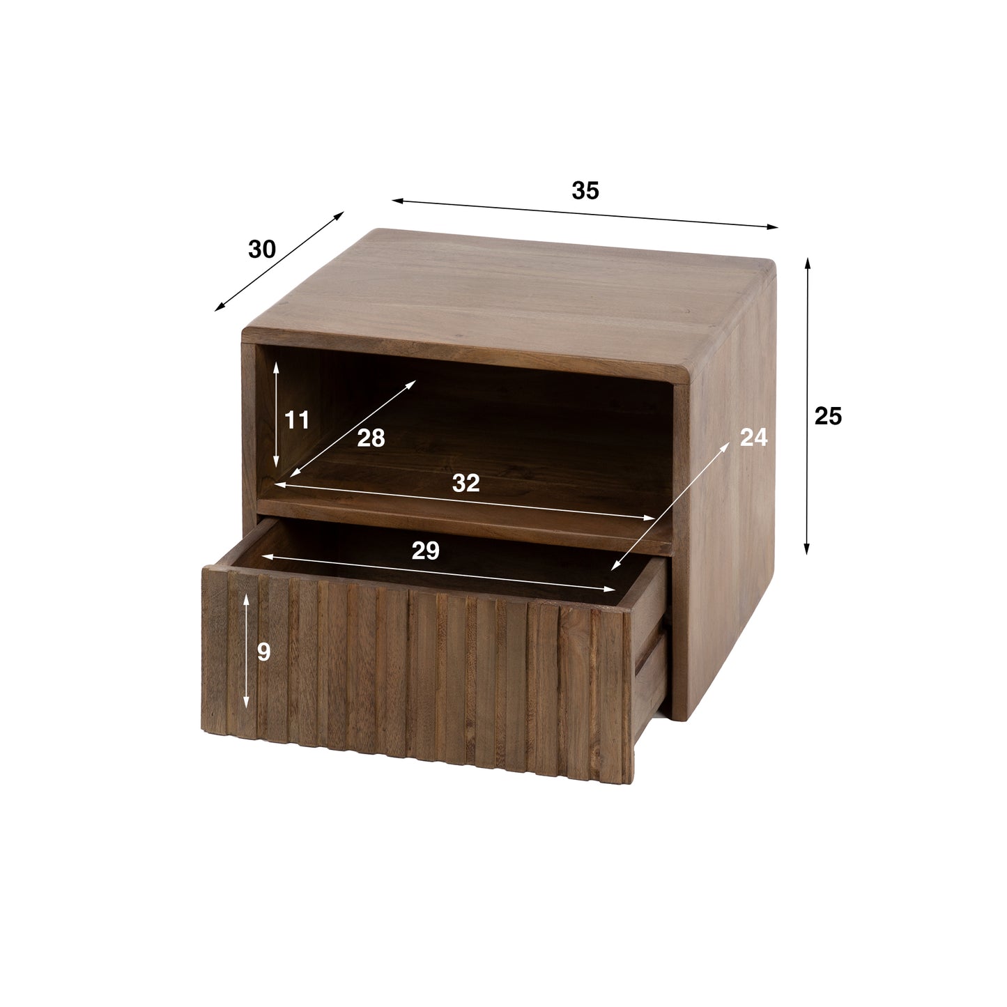 Nachttisch – 35×30×25 cm – Massiv Akazie braun | Modell N0145