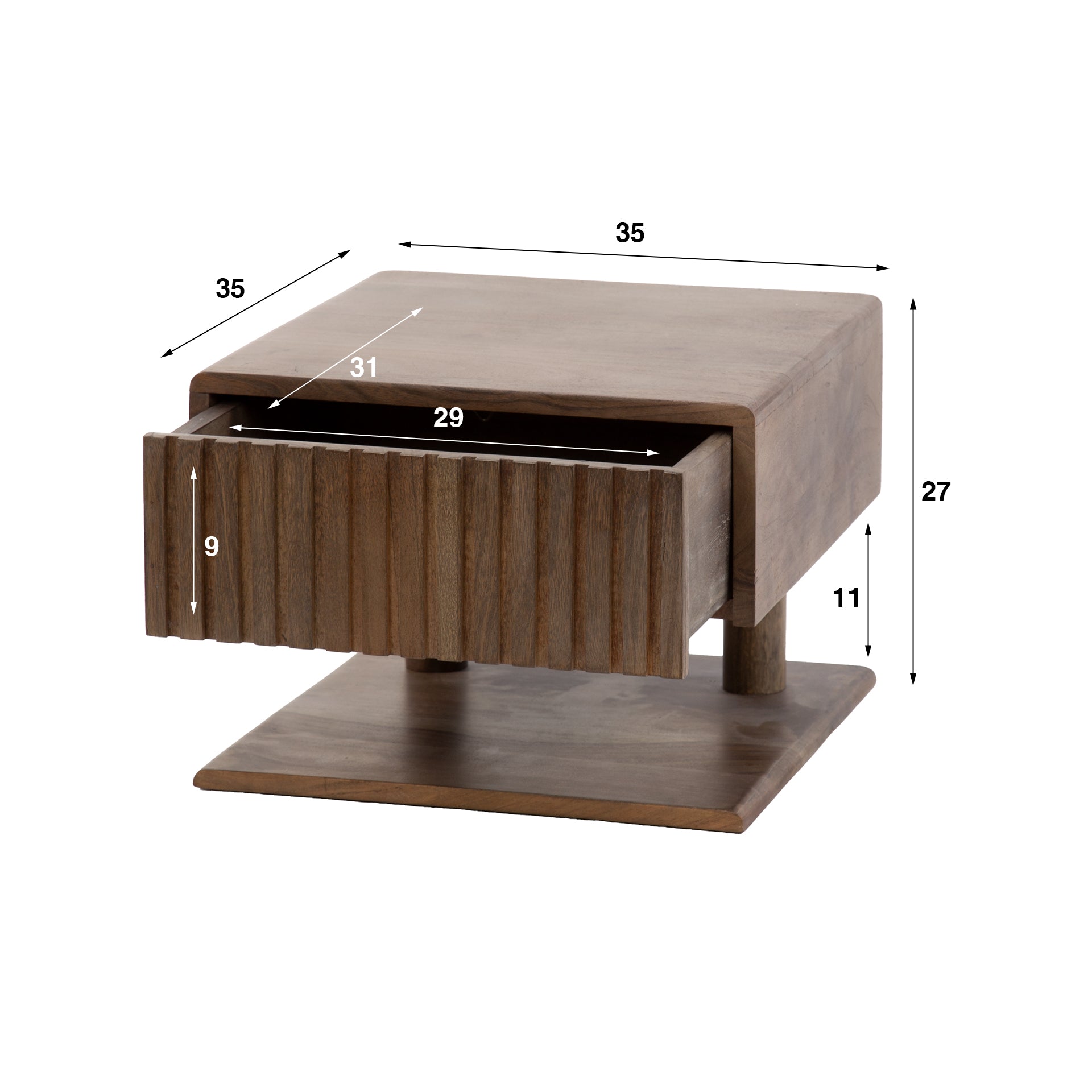Nachttisch – 35×35×27 cm – Massiv Akazie braun | Modell N0146