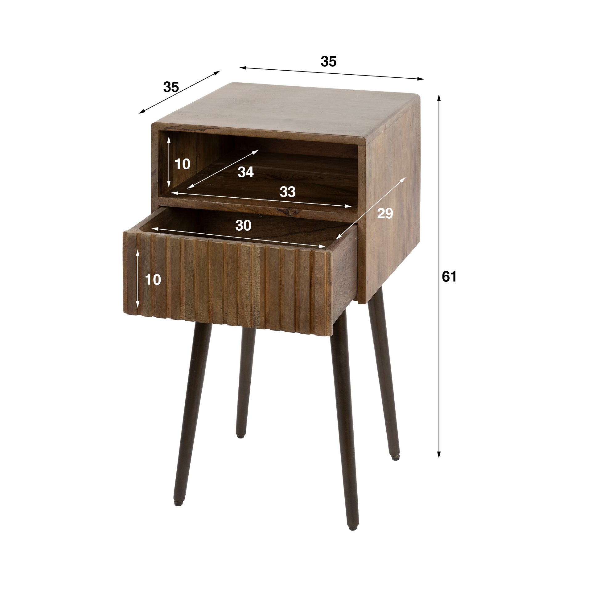 Nachttisch – 35×35×61 cm – Massiv Akazie braun | Modell N0147