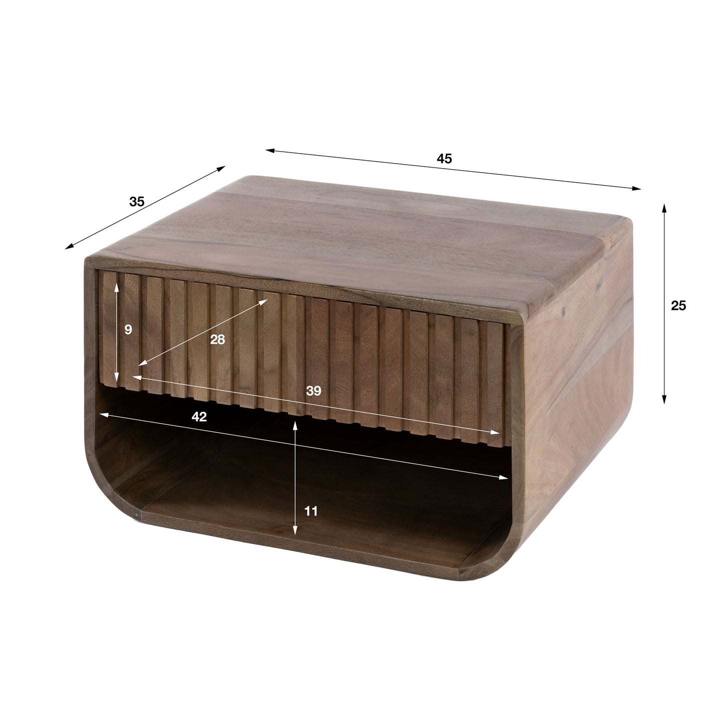 Nachttisch – 45×35×25 cm – Massiv Akazie braun | Modell N0150
