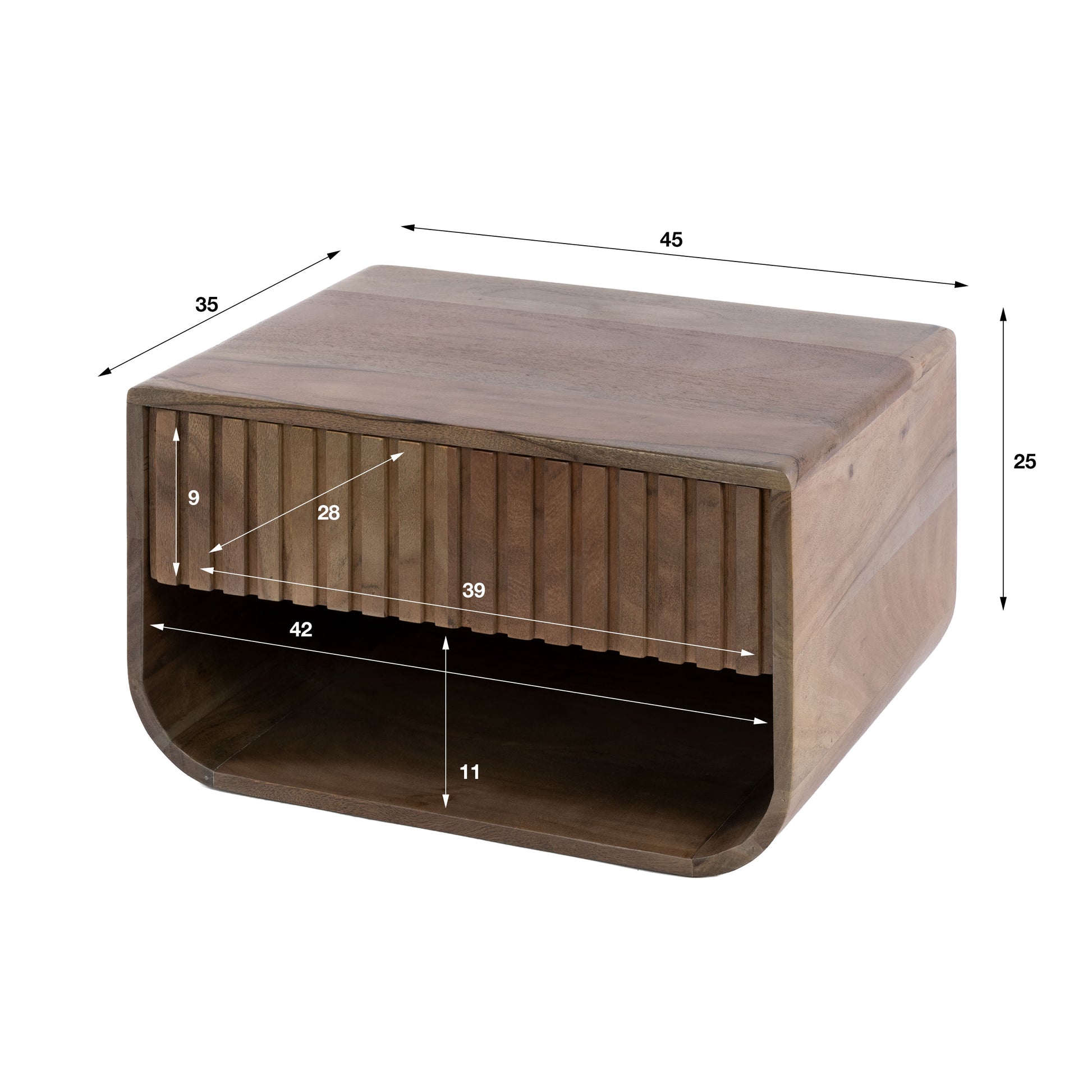 Nachttisch – 45×35×25 cm – Massiv Akazie braun | Modell N0150