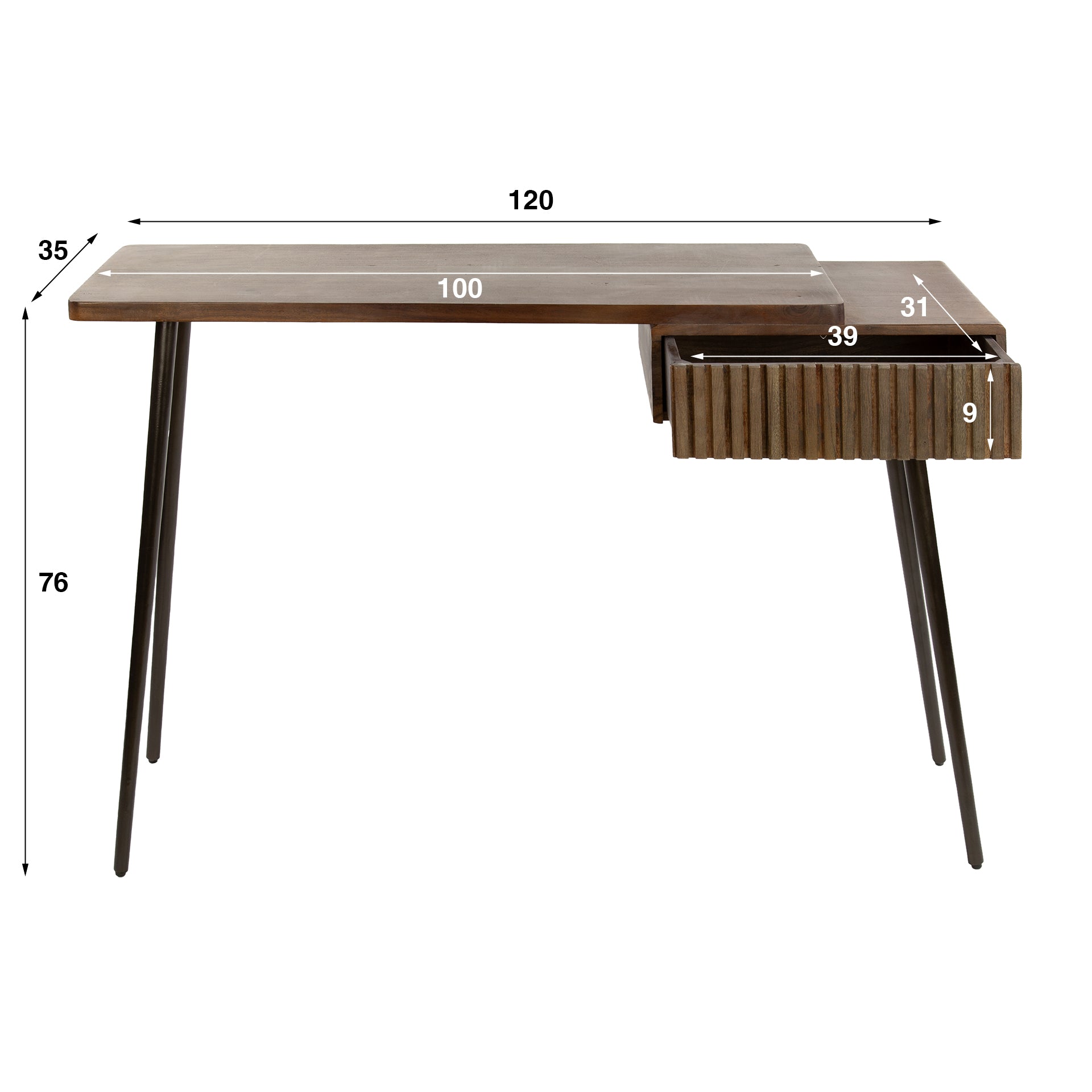 Schminktisch – 120×35×76 cm – Massiv Akazie braun | Modell N0152