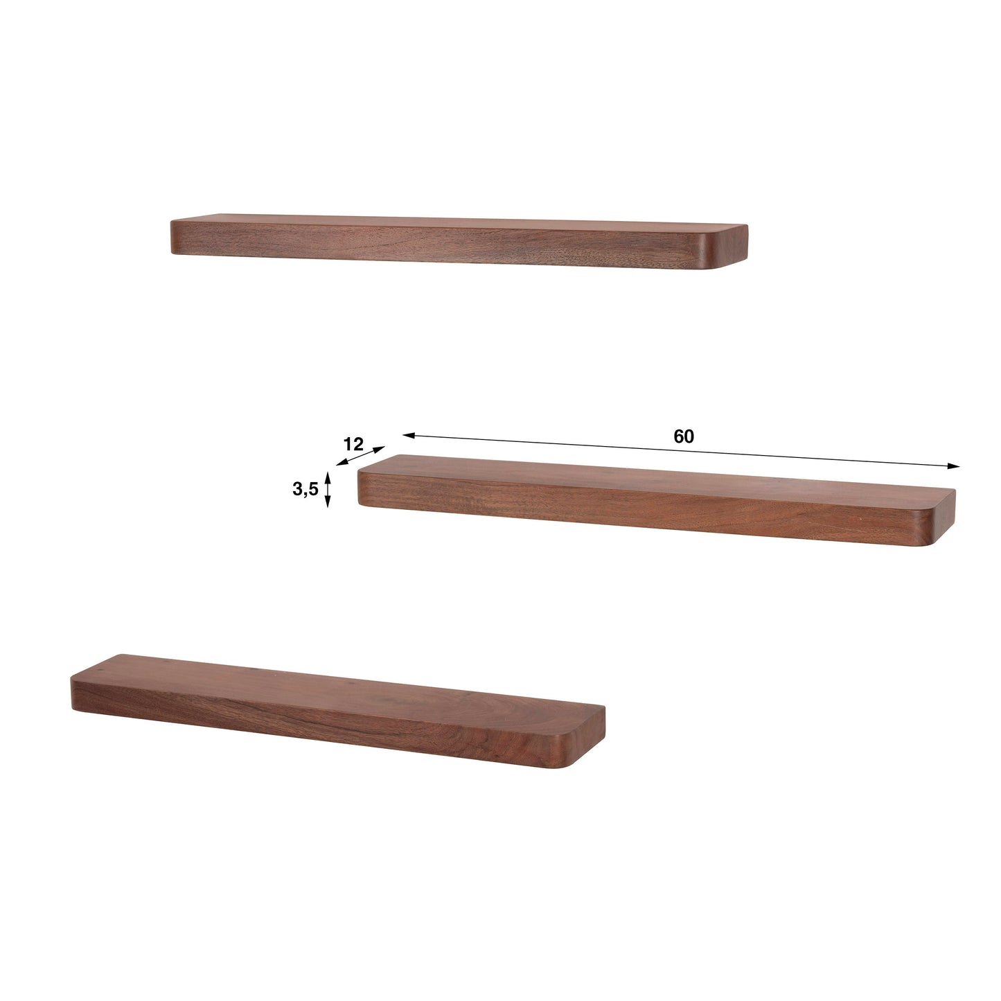 Wandregal – 60×12×4 cm – Massiv Akazie braun | Modell N0154