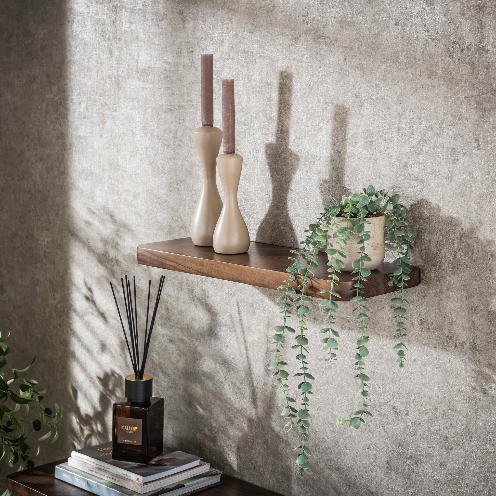 Wandregal – 60×20×4 cm – Massiv Akazie braun | Modell N0155