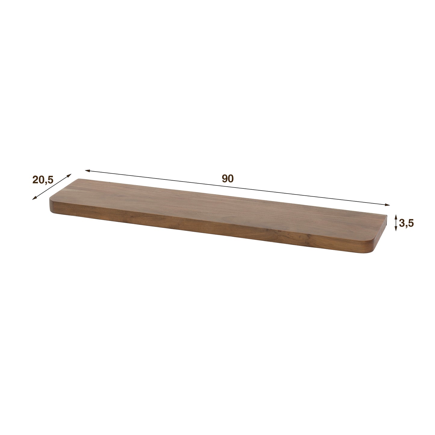 Wandregal – 90×20×4 cm – Massiv Akazie braun | Modell N0156