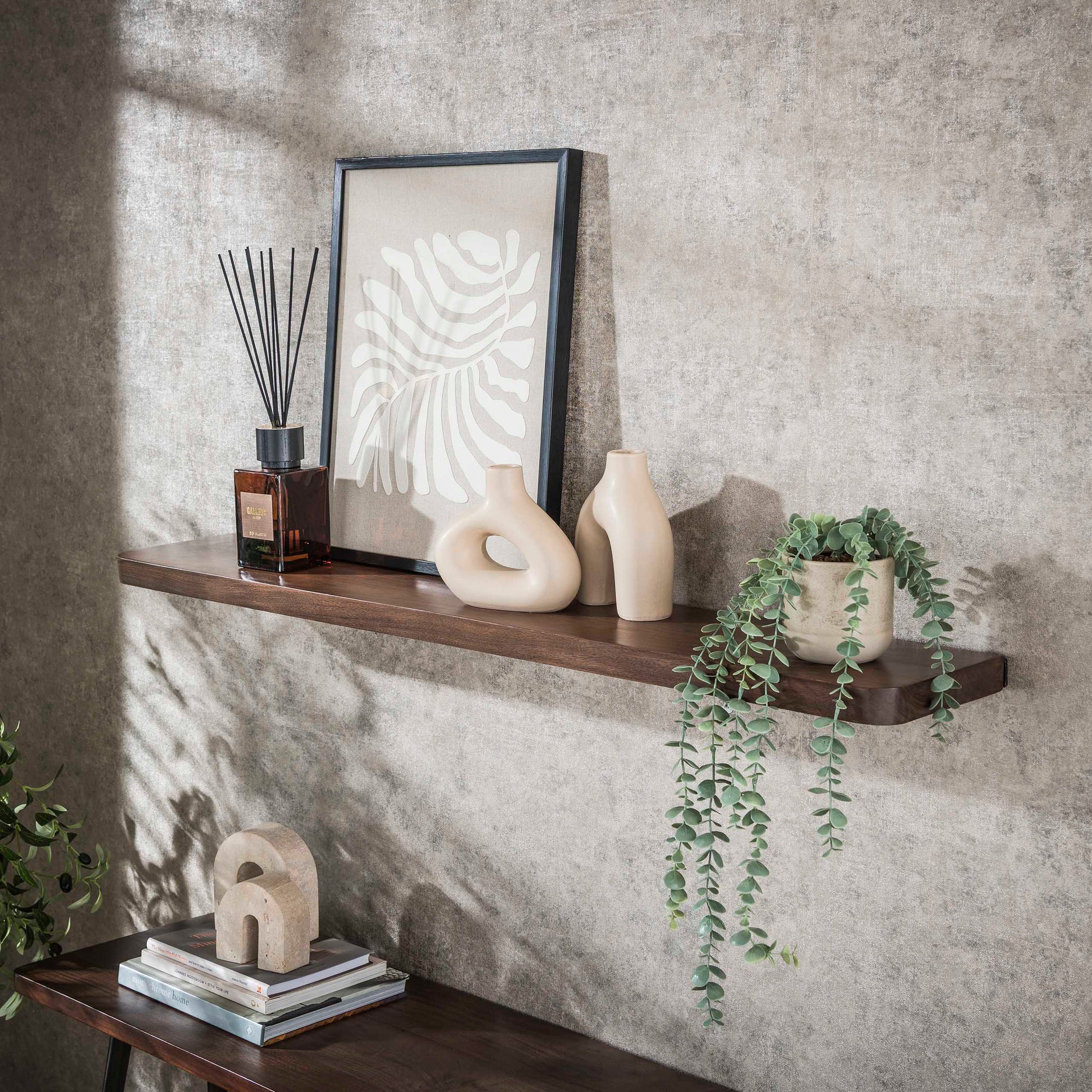 Wandregal – 120×20×4 cm – Massiv Akazie braun | Modell N0157