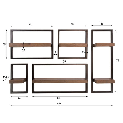 Wandregal – 120×15×75 cm – Massiv Akazie braun | Modell N0158