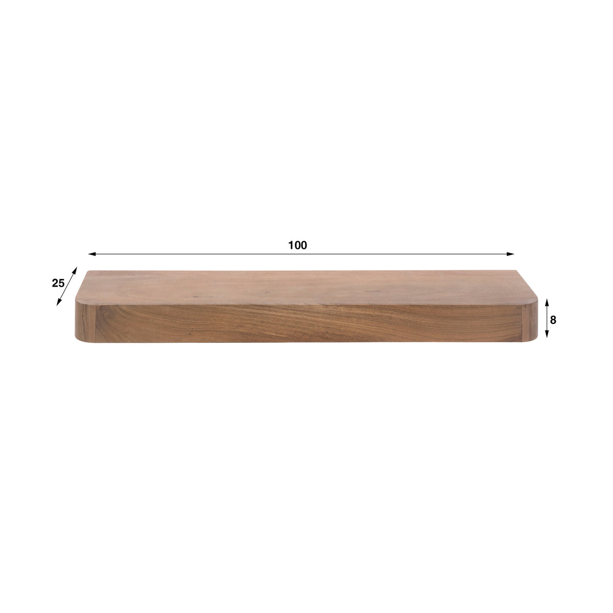 Wandregal – 100×25×8 cm – Massiv Akazie braun | Modell N0159