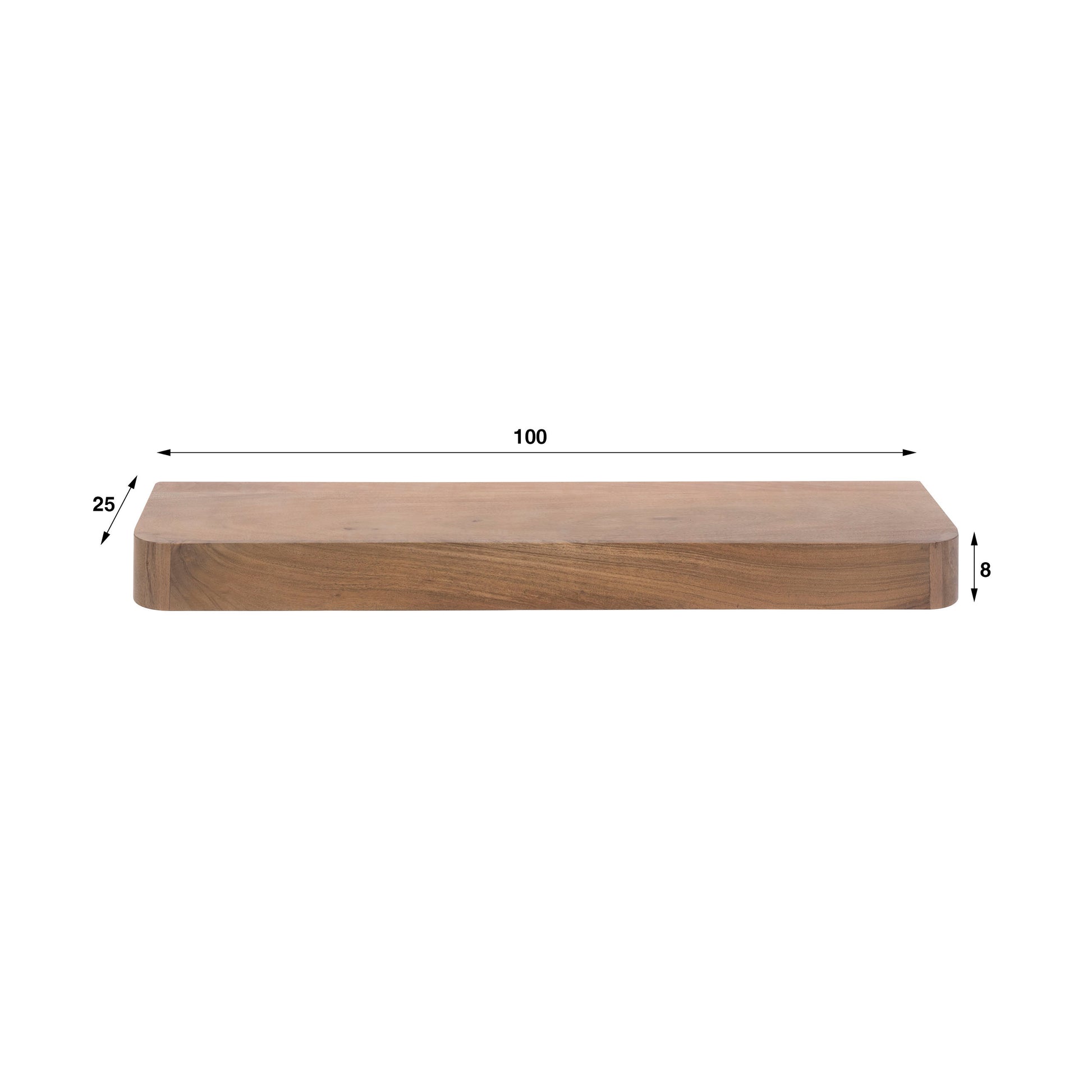 Wandregal – 100×25×8 cm – Massiv Akazie braun | Modell N0159