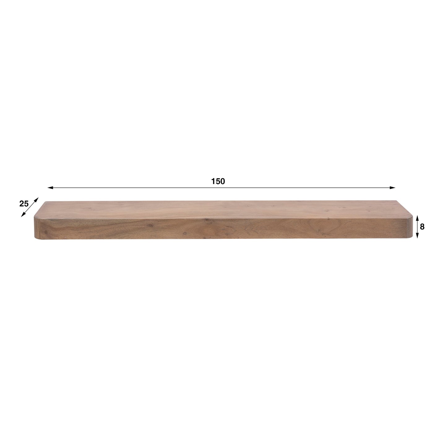 Wandregal – 150×25×8 cm – Massiv Akazie braun | Modell N0160