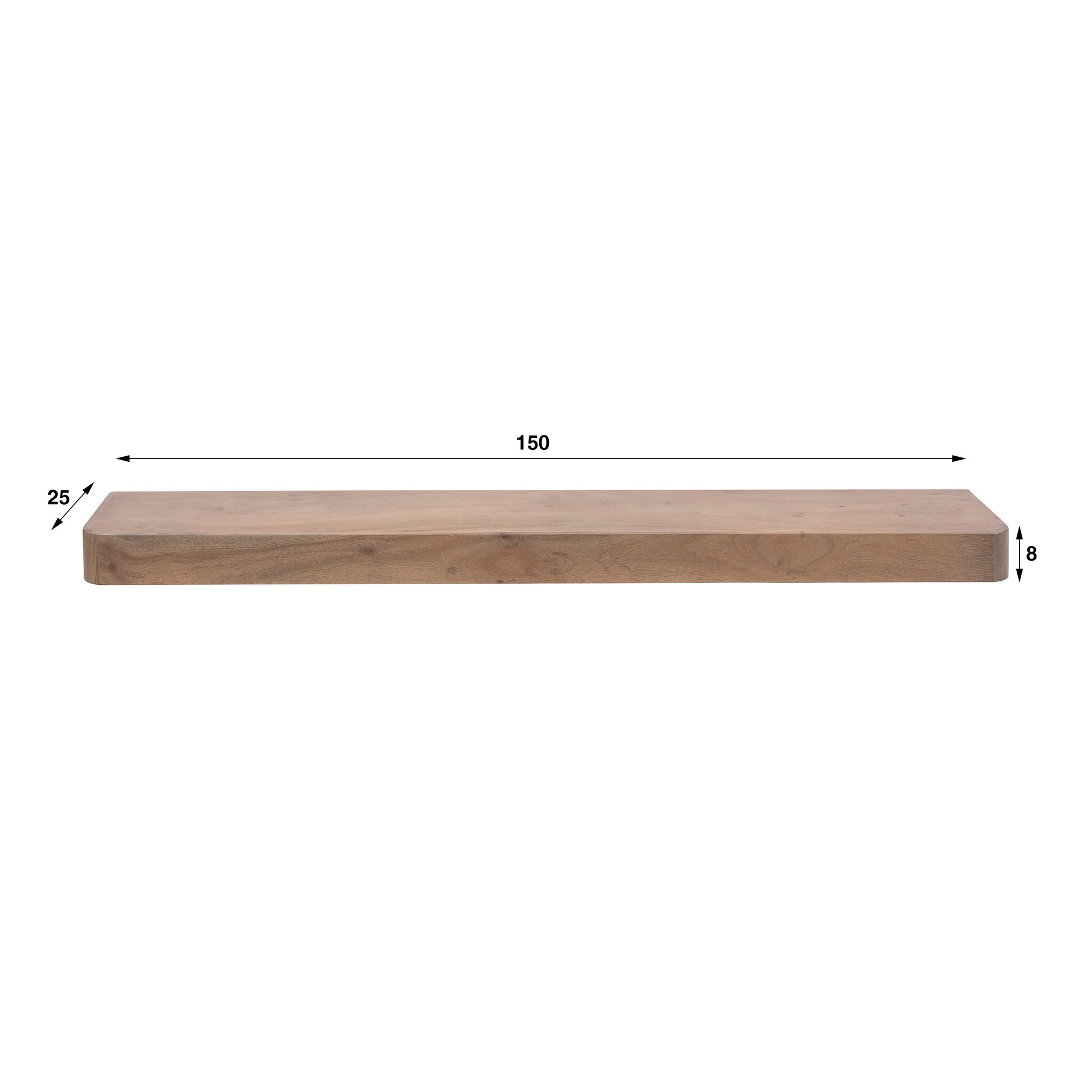 Wandregal – 150×25×8 cm – Massiv Akazie braun | Modell N0160