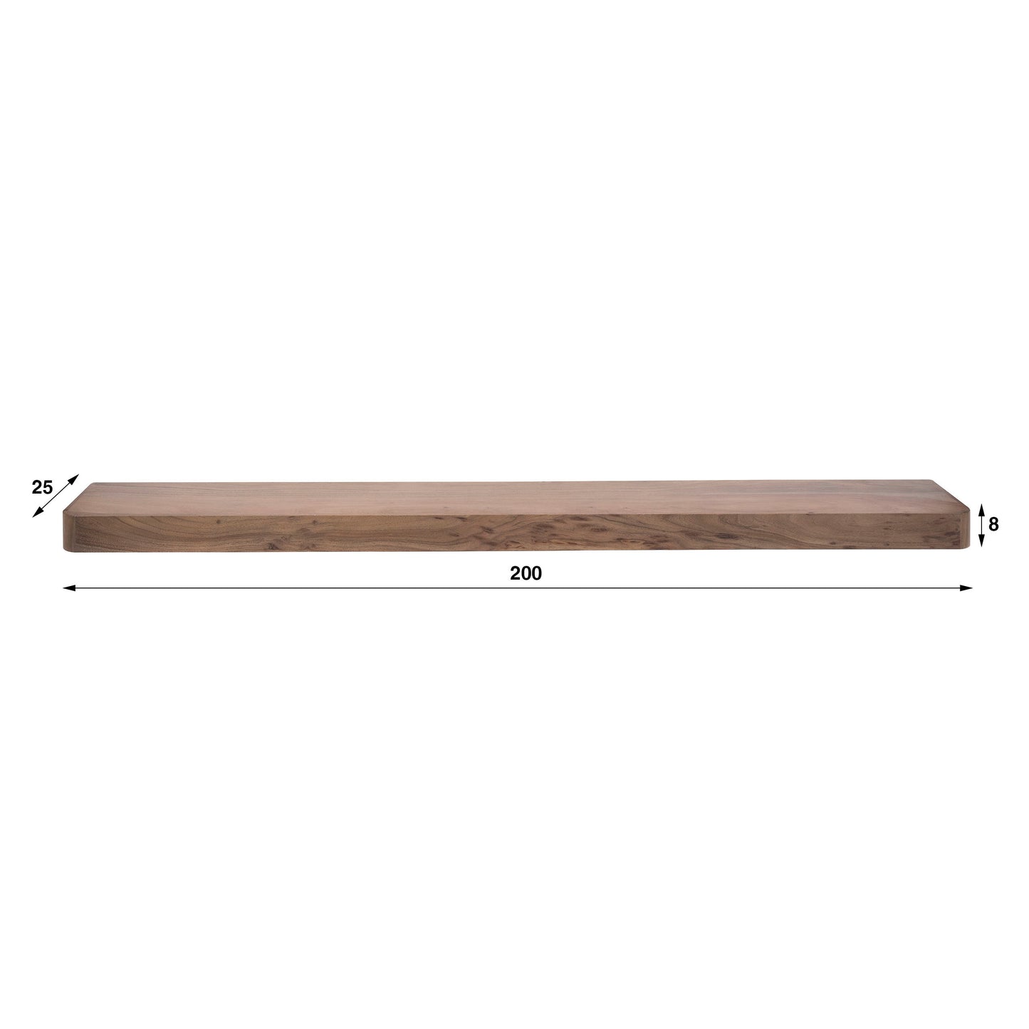 Wandregal – 200×25×8 cm – Massiv Akazie braun | Modell N0161