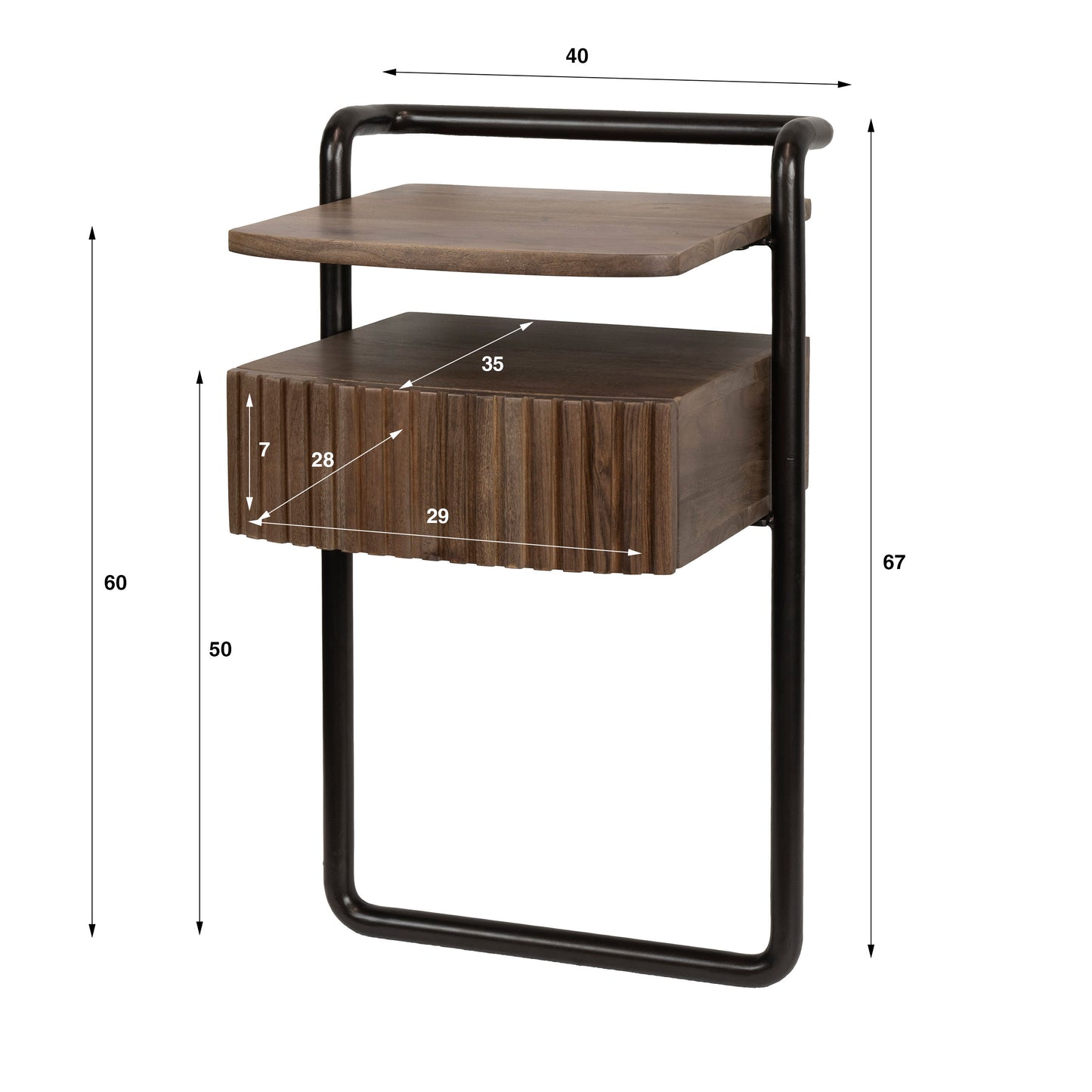Nachttisch – 40×35×67 cm – Massiv Akazie braun | Modell N0163