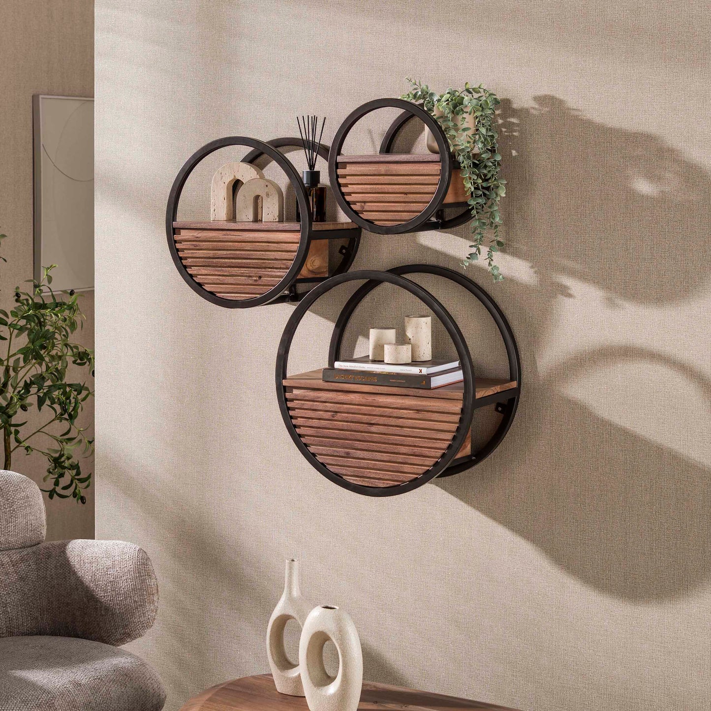 Wandregal – 30×25×30 cm – Massiv Akazie braun | Modell N0164