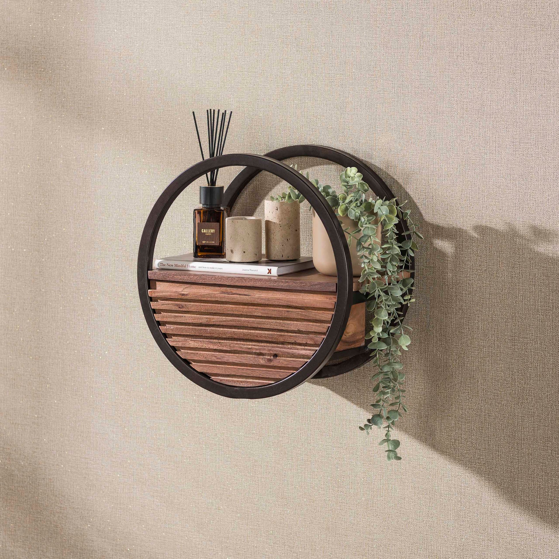Wandregal – 40×25×40 cm – Massiv Akazie braun | Modell N0165