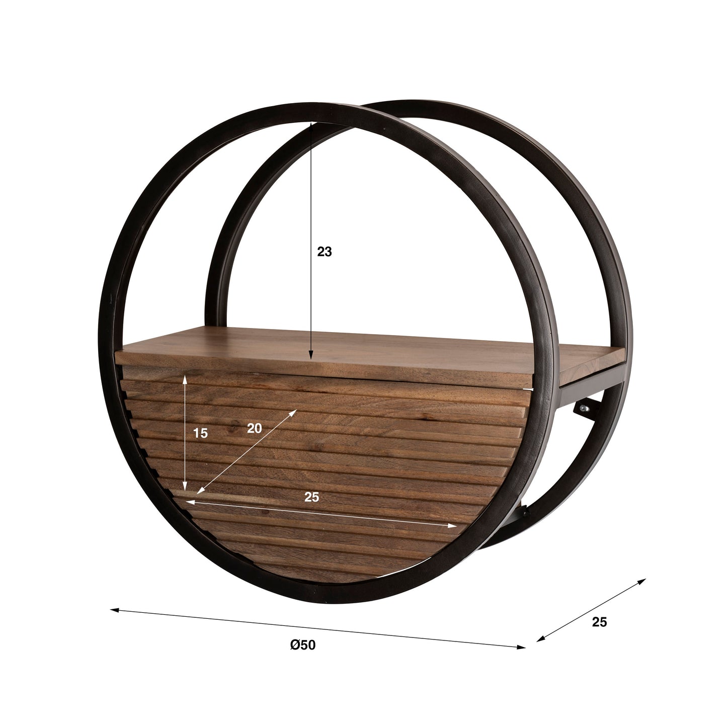 Wandregal – 50×25×50 cm – Massiv Akazie braun | Modell N0166