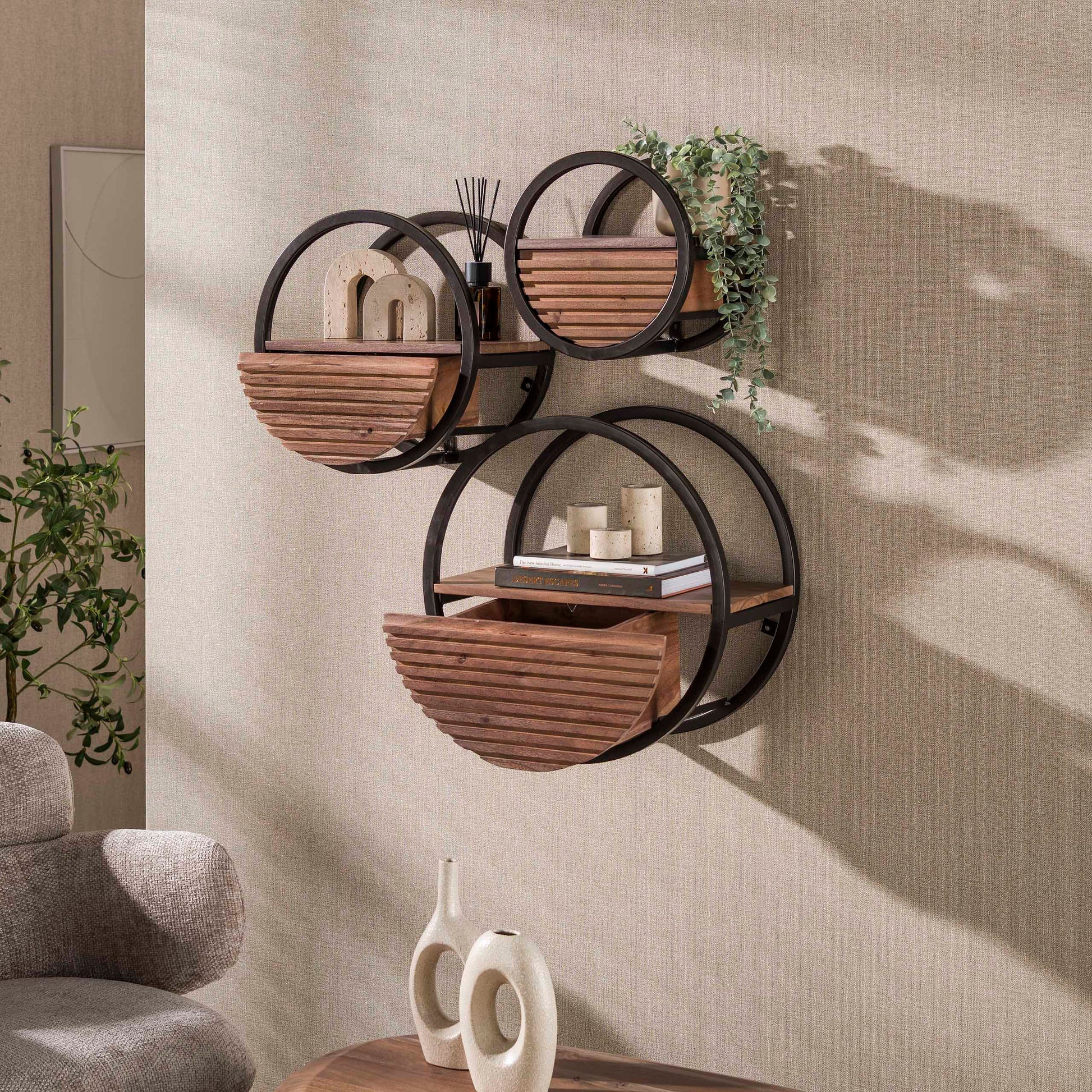 Wandregal – 50×25×50 cm – Massiv Akazie braun | Modell N0166