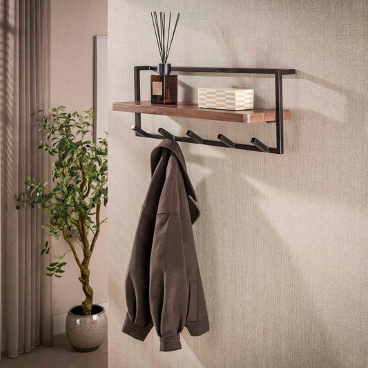 Garderobe – 6 haken – 85×25×32 cm – Massiv Akazie braun | Modell N0167