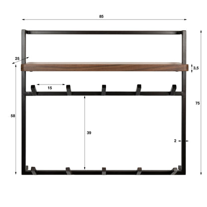 Garderobe – 5 haken – 85×25×75 cm – Massiv Akazie braun | Modell N0168