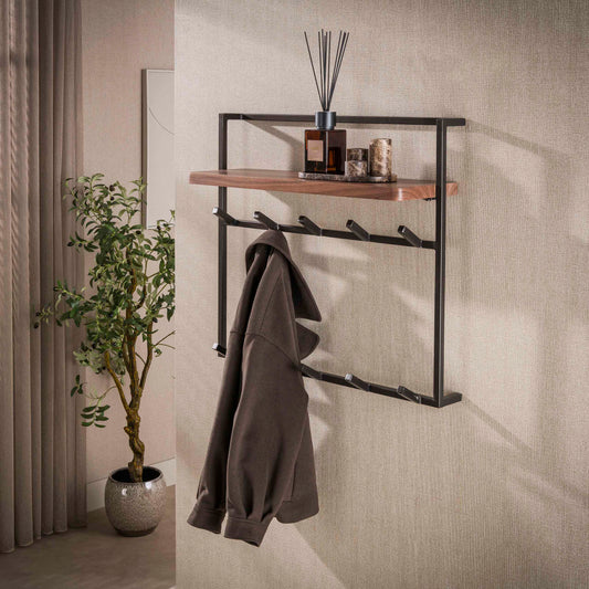 Garderobe – 5 haken – 85×25×75 cm – Massiv Akazie braun | Modell N0168