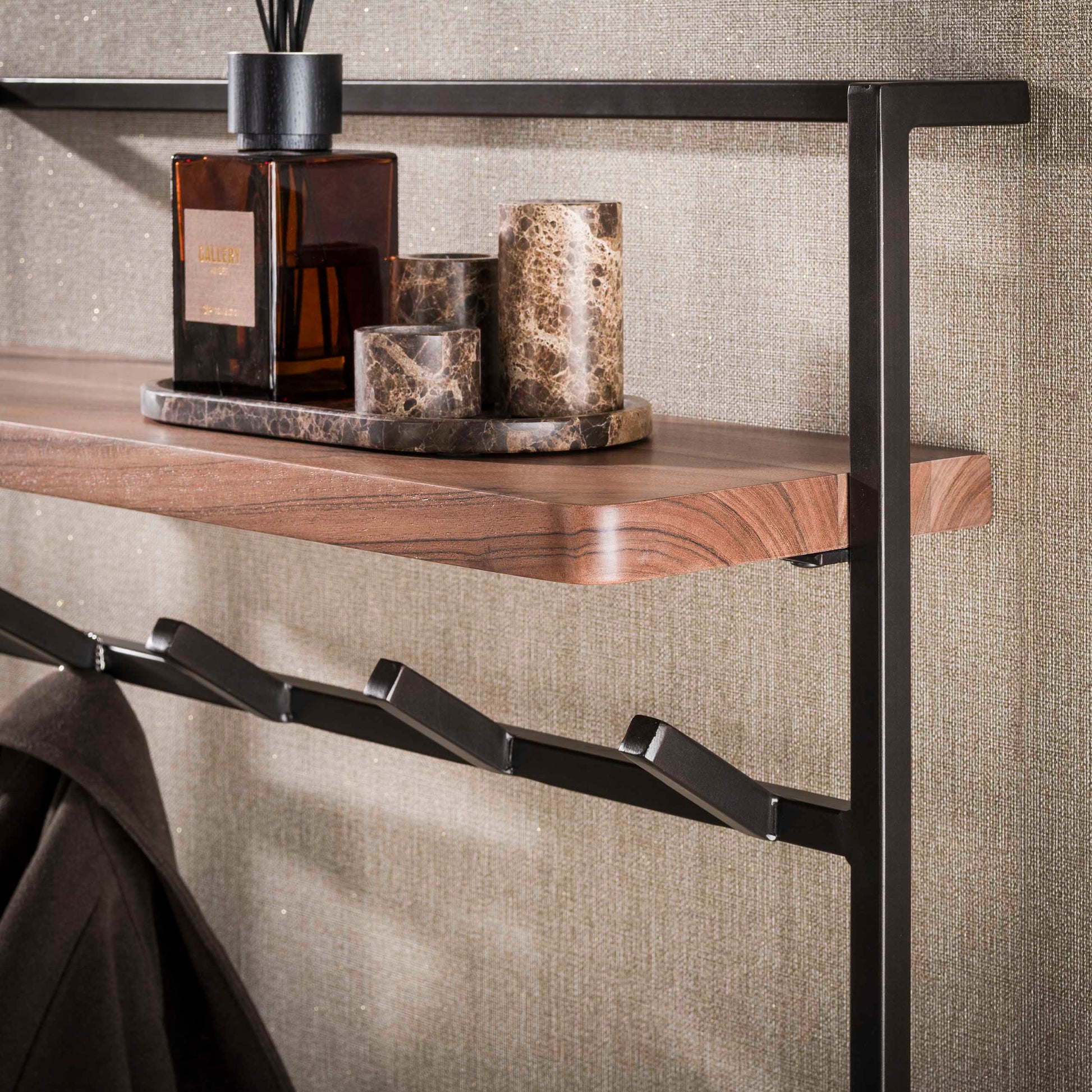 Garderobe – 5 haken – 85×25×75 cm – Massiv Akazie braun | Modell N0168