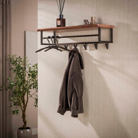 Garderobe – 6 haken – 100×33×28 cm – Massiv Akazie braun | Modell N0169