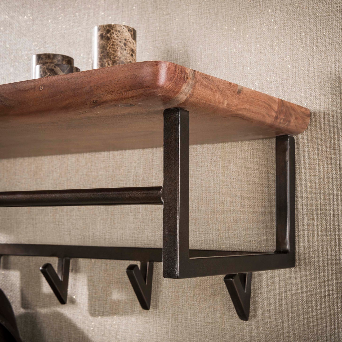 Garderobe – 6 haken – 100×33×28 cm – Massiv Akazie braun | Modell N0169
