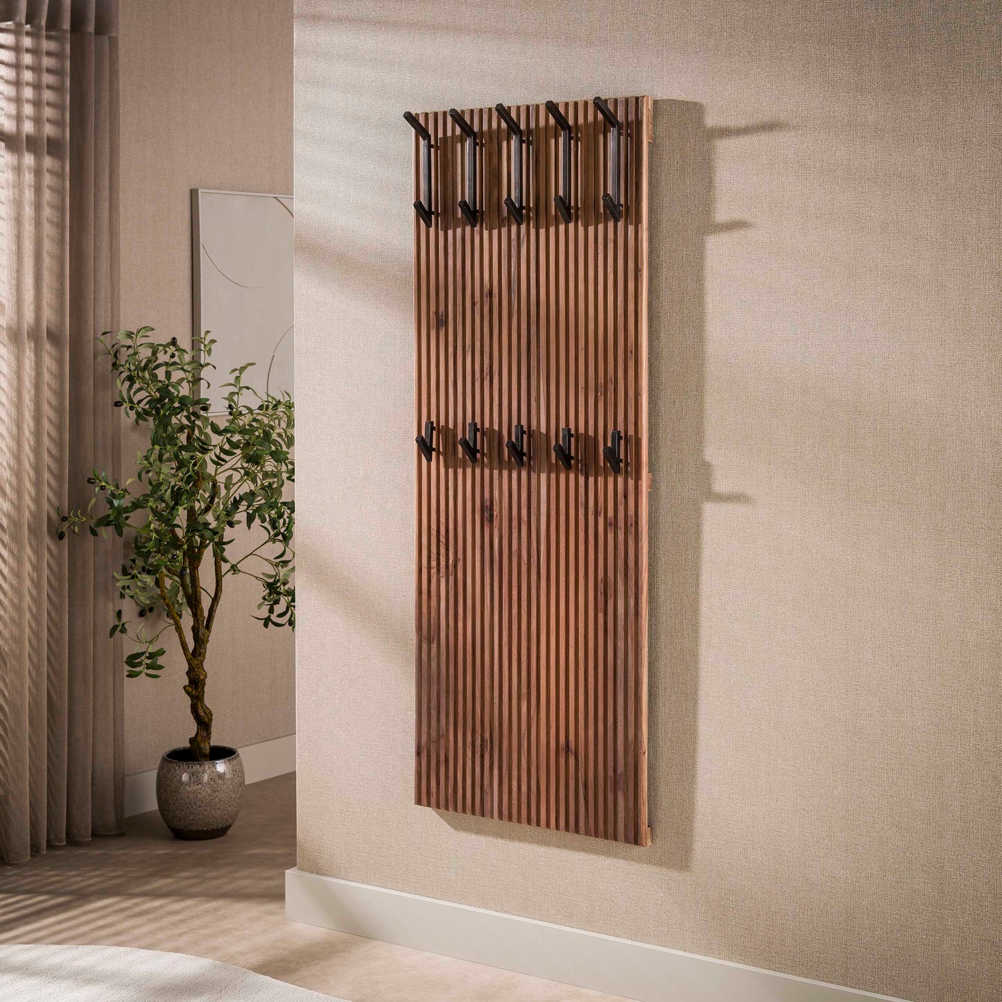 Garderobe – 63×13×160 cm – Massiv Akazie braun | Modell N0171