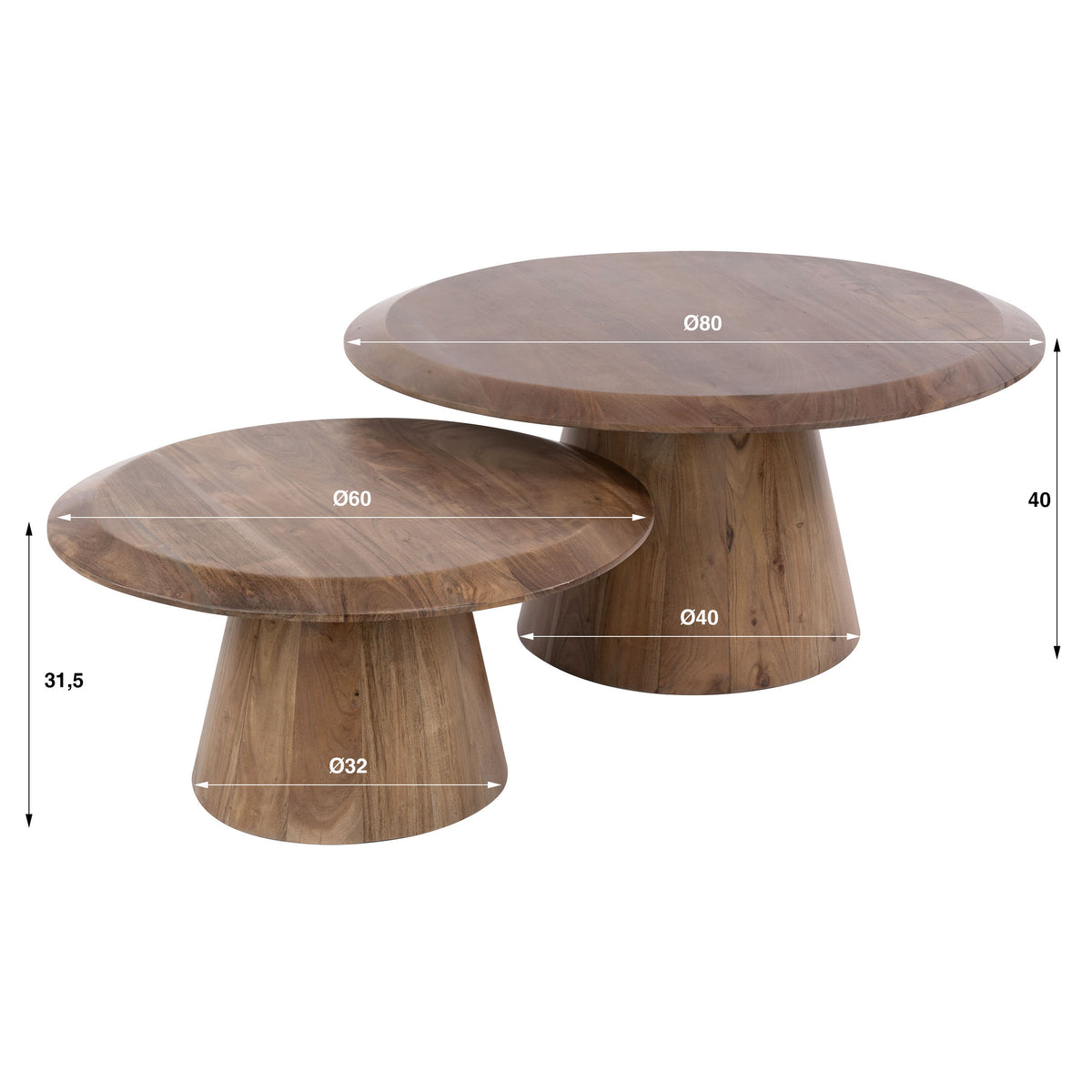 Couchtisch – 80×80×40 cm – Massiv Akazie braun | Modell N0172