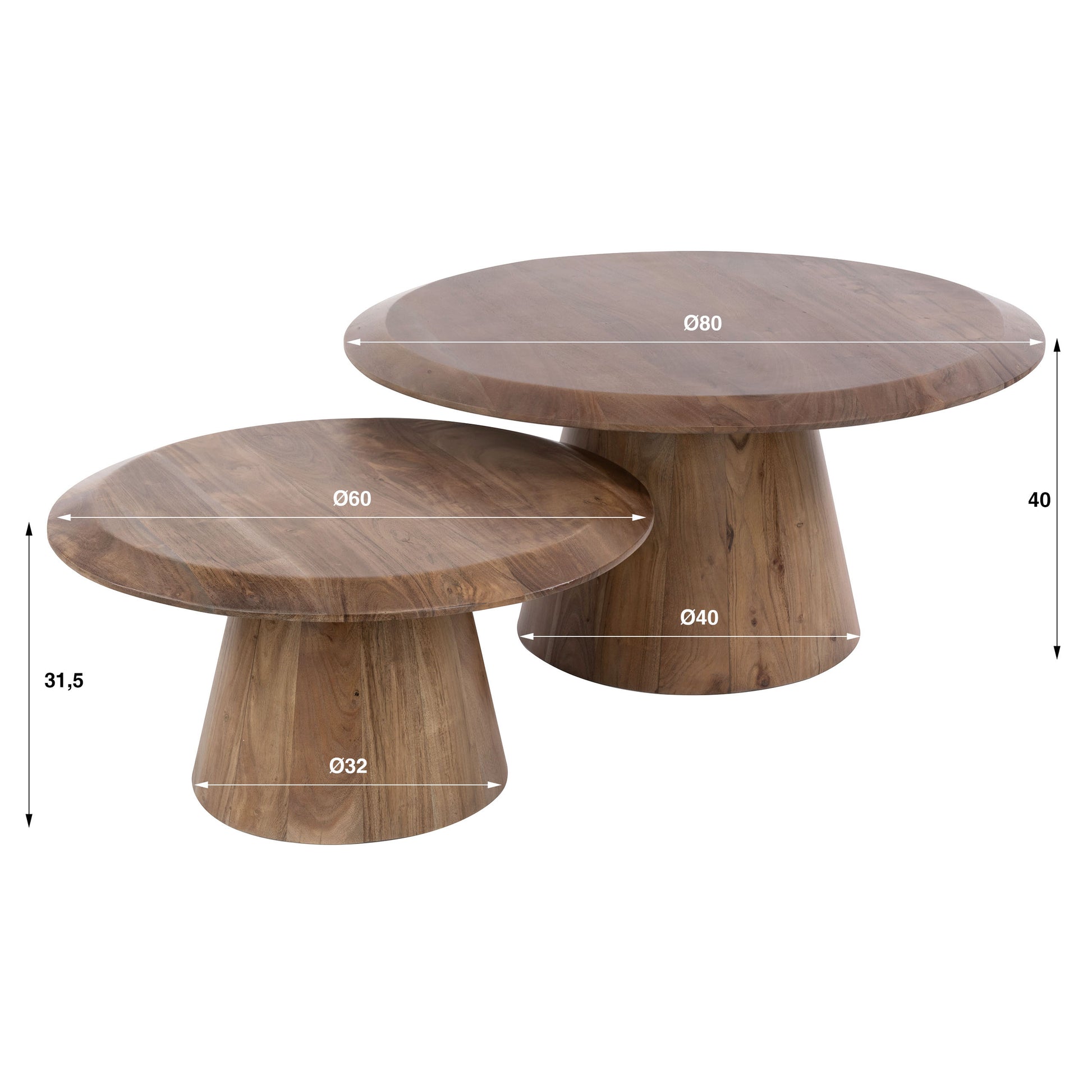 Couchtisch – 80×80×40 cm – Massiv Akazie braun | Modell N0172