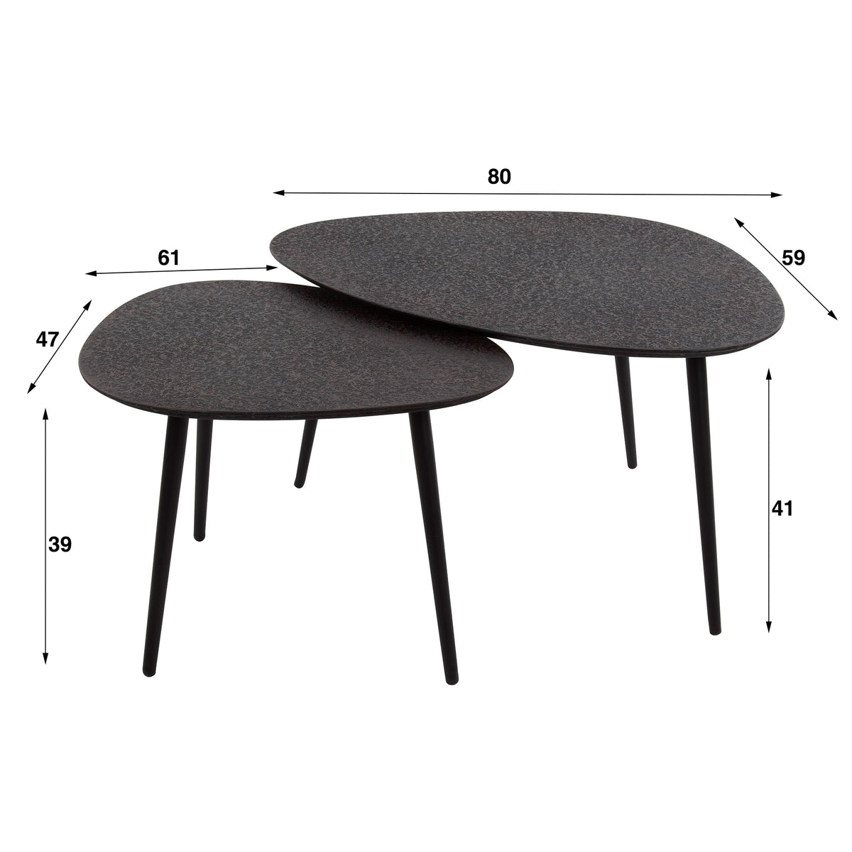 Couchtisch – organisch – 80×59×41 cm – Grau | Modell N0183