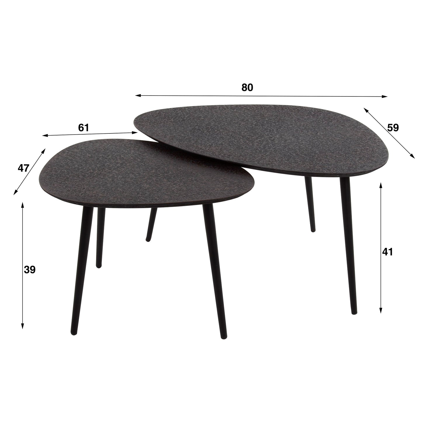 Couchtisch – organisch – 80×59×41 cm – Grau | Modell N0183