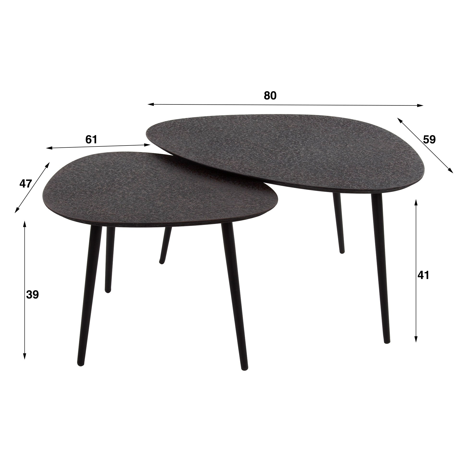 Couchtisch – organisch – 80×59×41 cm – Grau | Modell N0183