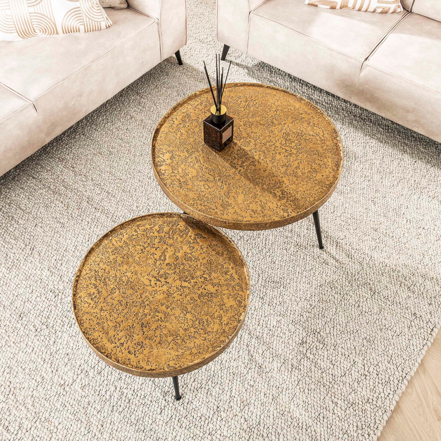 Couchtisch – rund – 74×74×50 cm – Antikbronze | Modell N0187