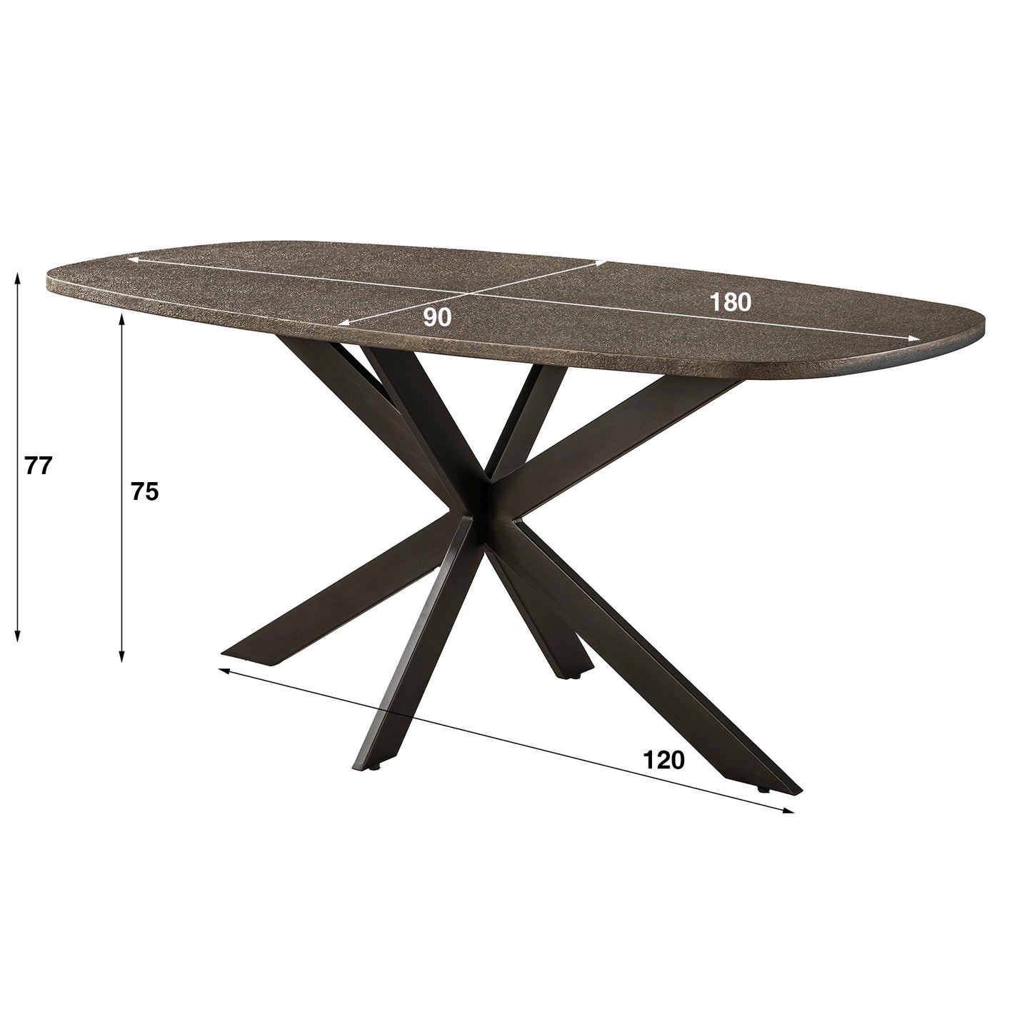 Esstisch – dänisch oval oval – 180×95×77 cm – Bronzefarbenes Liquid Metal | Modell N0199