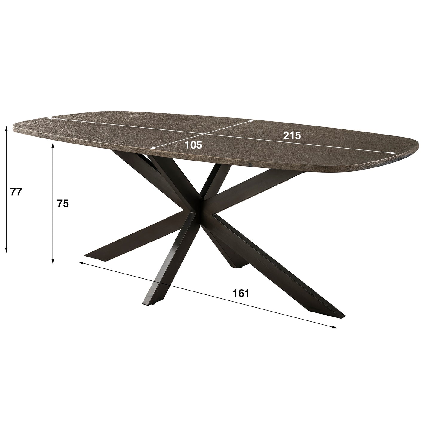 Esstisch – dänisch oval oval – 215×105×77 cm – Bronzefarbenes Liquid Metal | Modell N0200