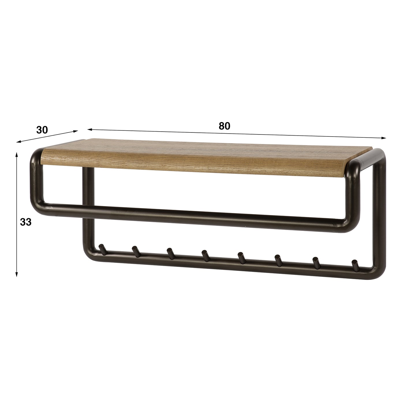 Garderobe – hutablage 8 haken – 80×30×33 cm – Drift brown | Modell N0209