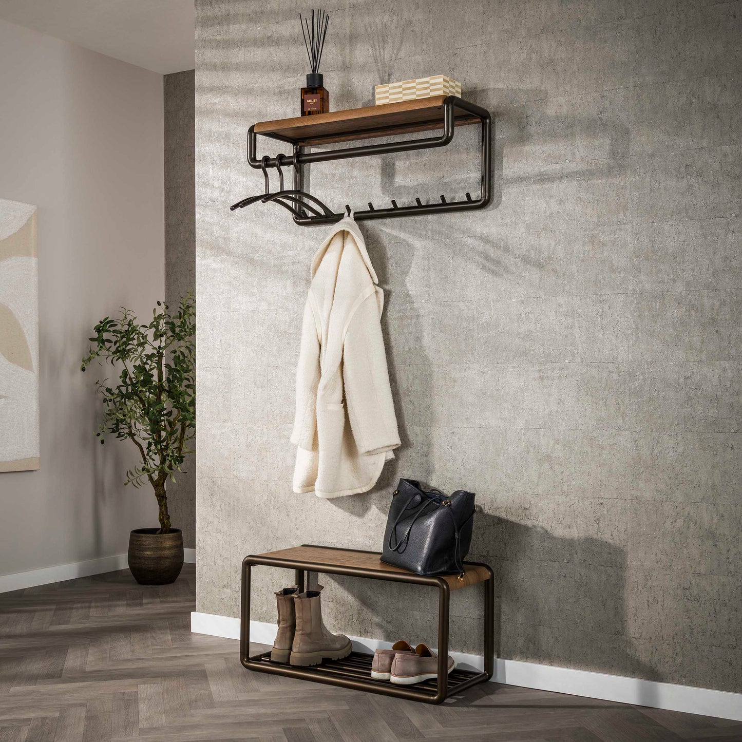 Garderobe – hutablage 8 haken – 80×30×33 cm – Drift brown | Modell N0209
