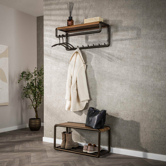 Garderobe – hutablage 8 haken – 80×30×33 cm – Drift brown | Modell N0209
