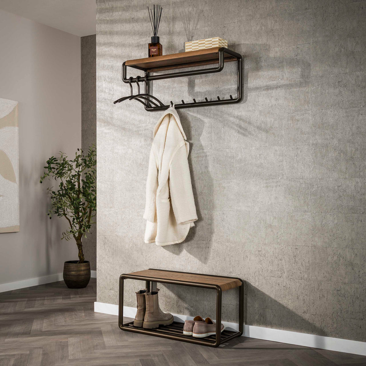 Garderobe – hutablage 8 haken – 80×30×33 cm – Drift brown | Modell N0209