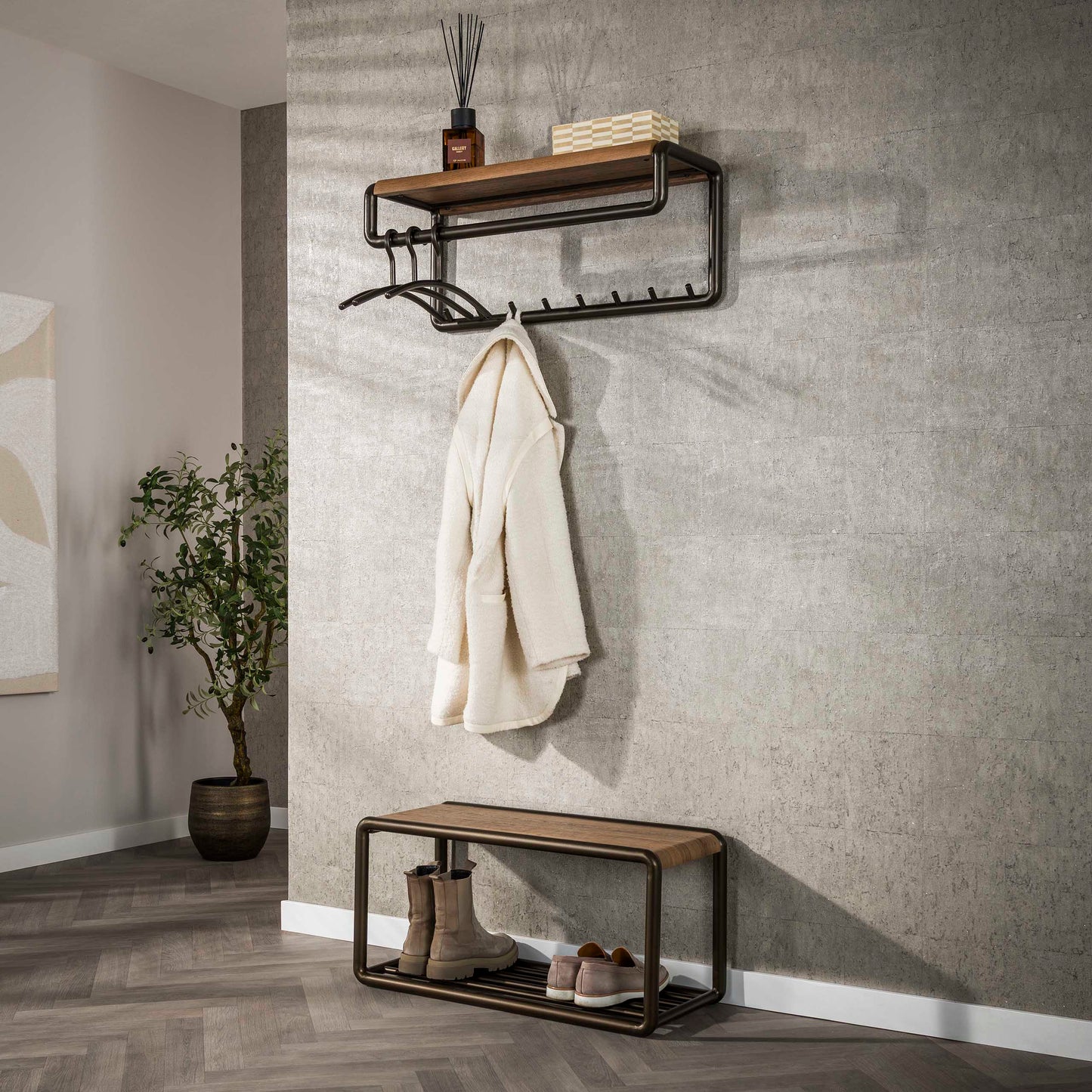 Garderobe – hutablage 8 haken – 80×30×33 cm – Drift brown | Modell N0209