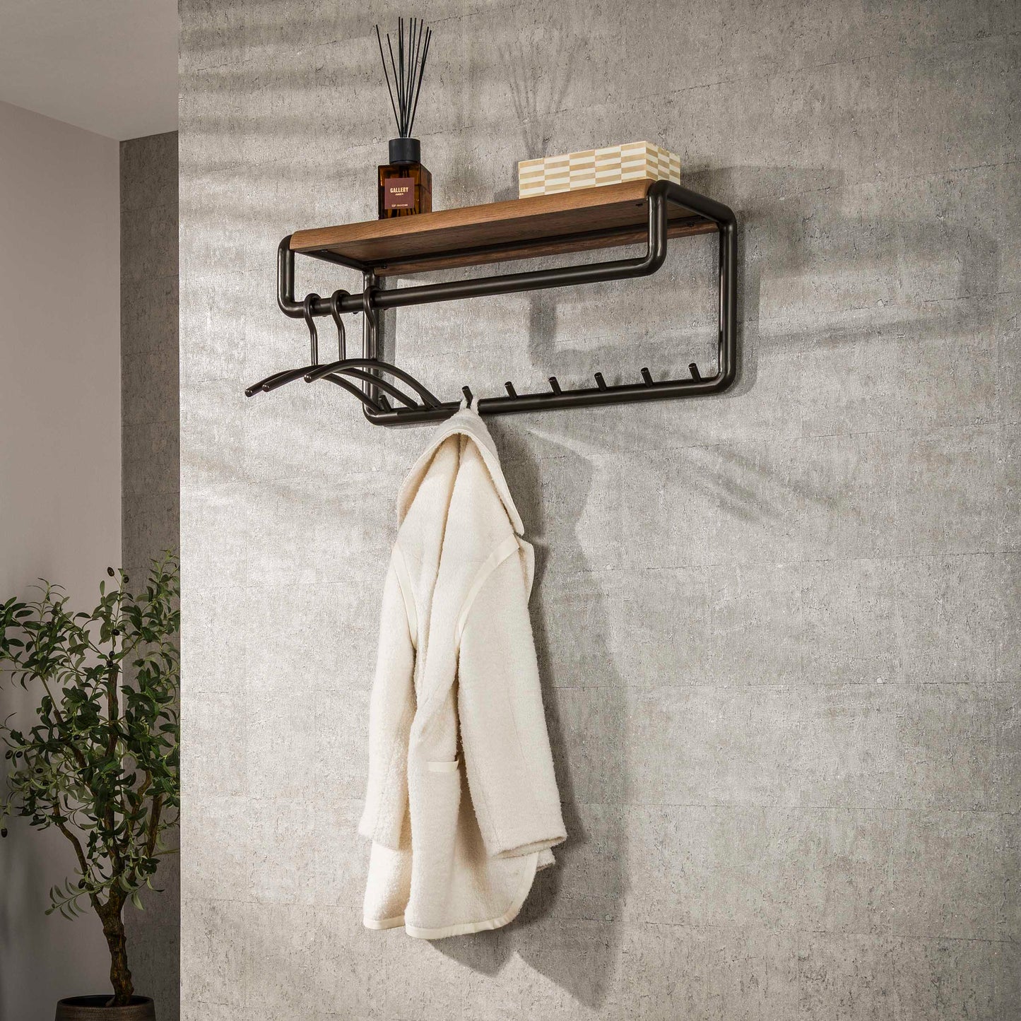 Garderobe – hutablage 8 haken – 80×30×33 cm – Drift brown | Modell N0209