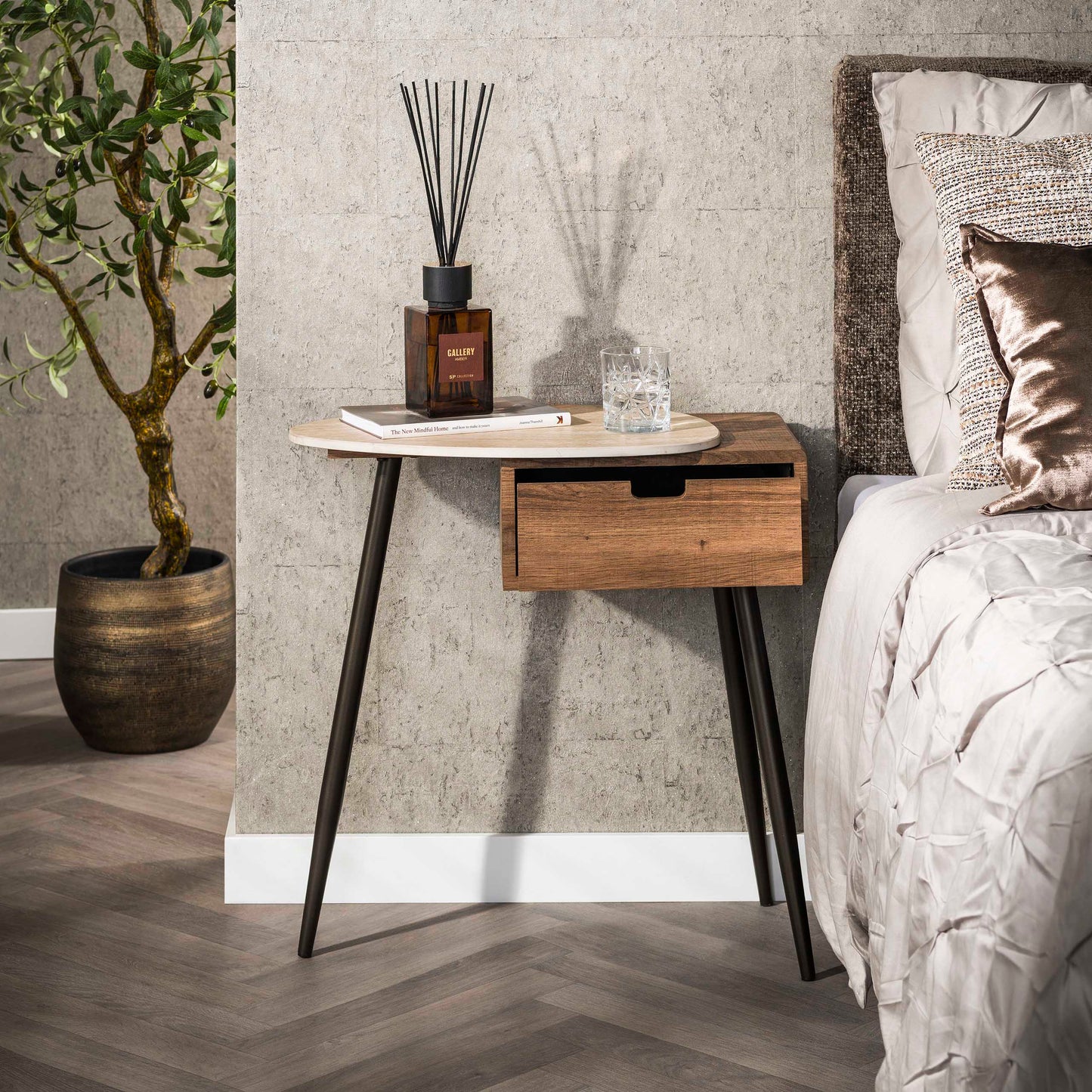 Nachttisch – 60×35×60 cm – Keramik travertin | Modell N0219