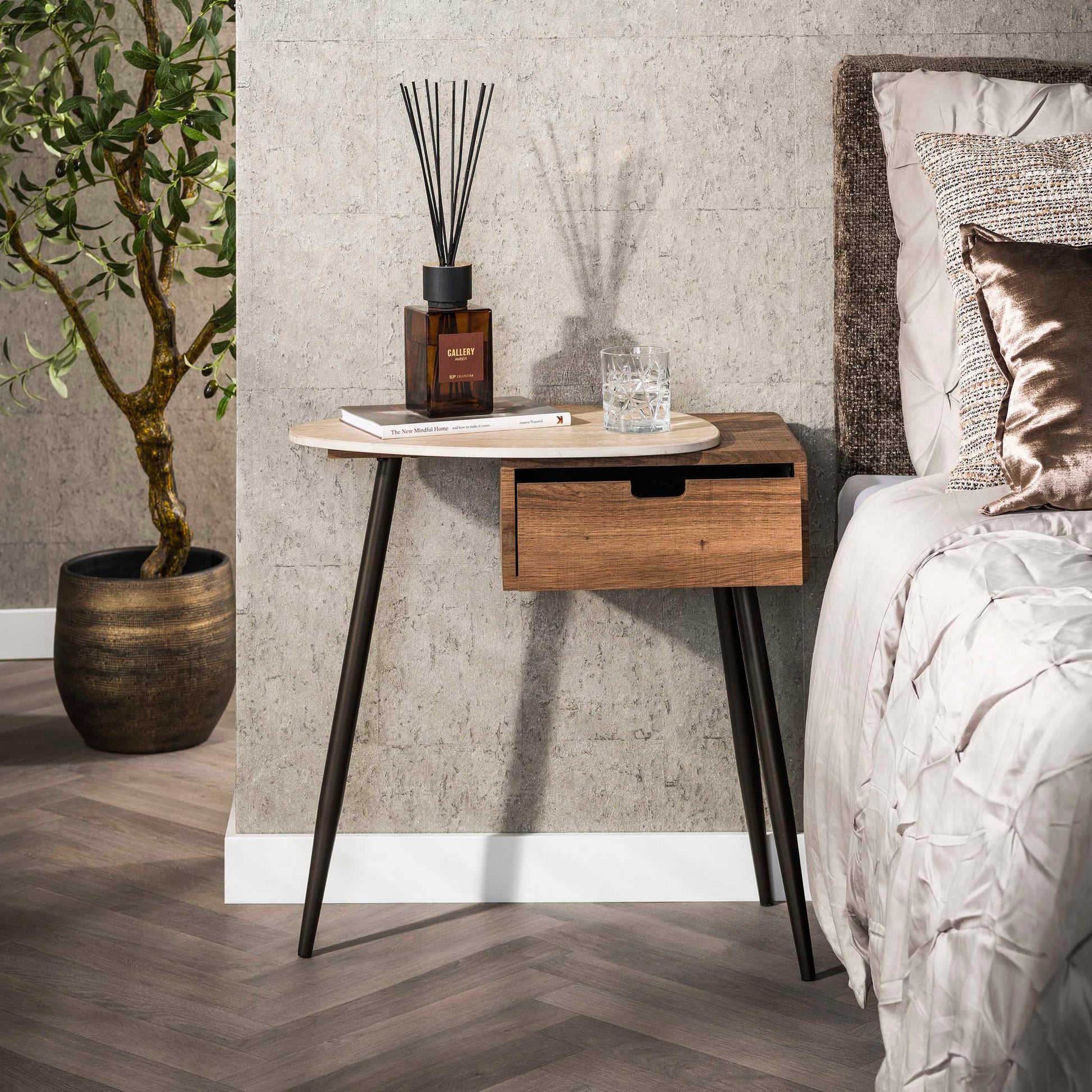 Nachttisch – 60×35×60 cm – Keramik travertin | Modell N0219